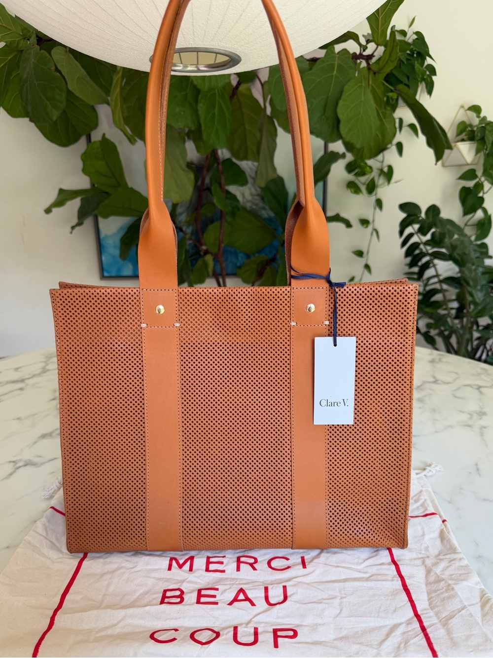 NWT Clare V.  Nomie Bag Cuoio Tan Perforated Leather Tote Handbag